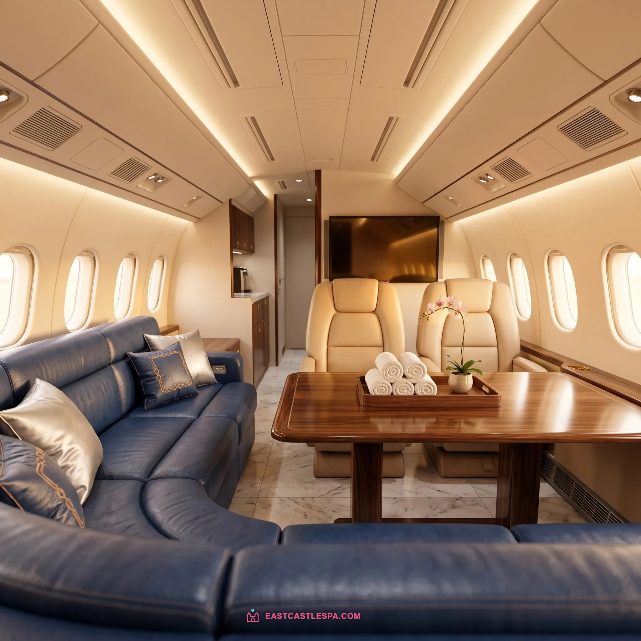 Airplane cabin scenario theme room with cabin seats at East Castle Spa Macau