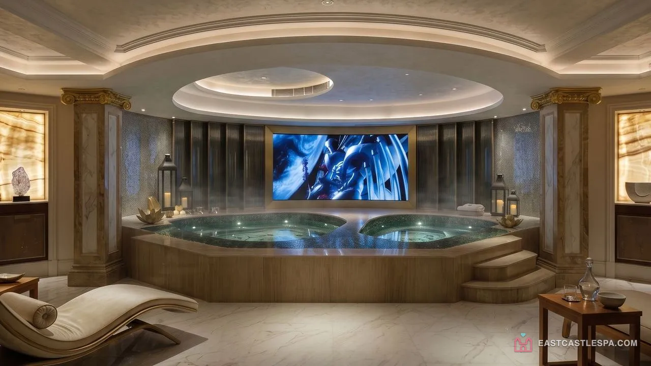 Jacuzzi bath hall and reclining rest chairs at East Castle Spa